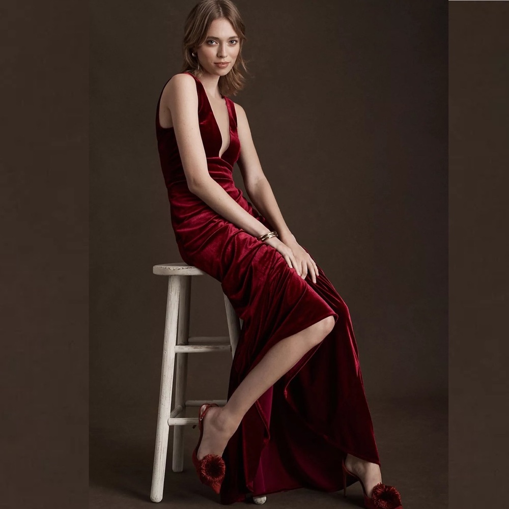 BHLDN Jenny Yoo Logan Deep-V Velvet Column Gown